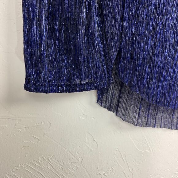 Moulinette Soeurs Anthropologie Blue Metallic Accordion Pleat Long Sleeve Top XS - Picture 5 of 10